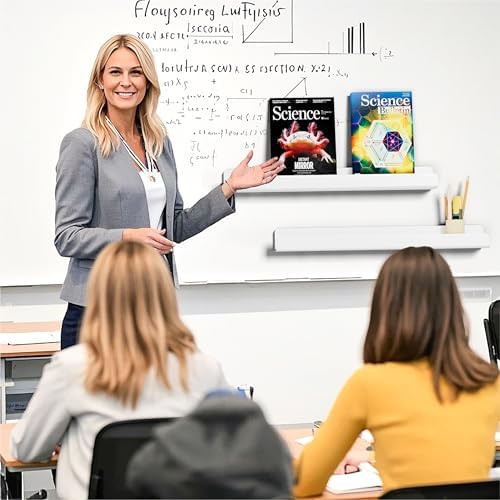 FUCDTEFC 2 Pcs Magnetic Book Shelf for Whiteboard, Strong Adsorption Reusable Metal Bookshelf Book Display Holder for Teacher Kids Classroom Refrigerator Office White