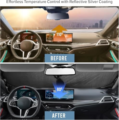 Autovir Windshields Sun Shade, Foldable Car Window Shades, 280T Visor Shade