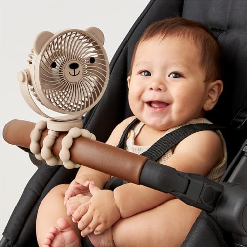 Itzy Ritzy Baby Stroller Fan, Rechargeable Fan with Wraparound Legs (Bear)