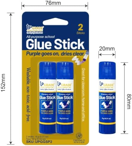 Upgrade Office Supply Glue Sticks, 6g, 2 Count, Purple Goes On Dries Clear