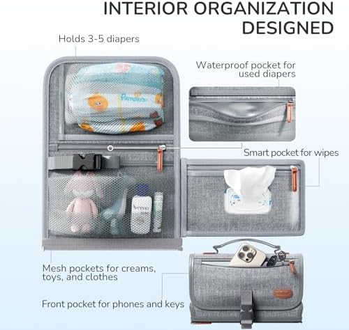 Alatino Portable Diaper Changing Pad, Wipe Clean, Large 25x22, Grey