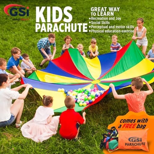 GSi Kids Rainbow Parachute 6 ft to 35 ft for School & Gym Class