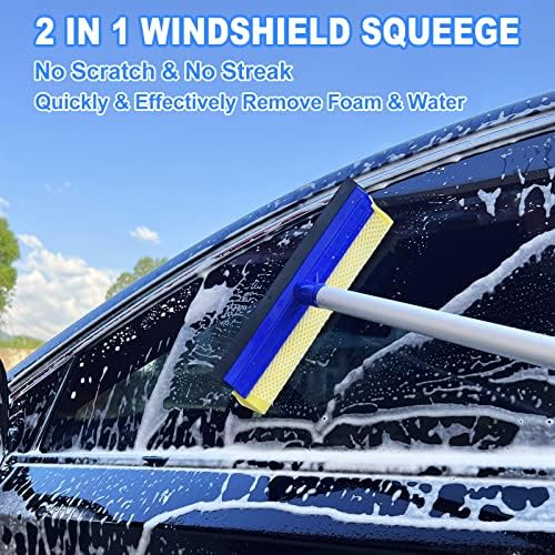 62'' Car Wash Brush Kit Mitt Mop Sponge with Long Handle, 1 Chenille Scratch-Free Replacement Head, Windshield Window Squeegee,Car Duster,Car Detailing Brushes,Tower,Car Cleaning Kit for Cars RV Truck