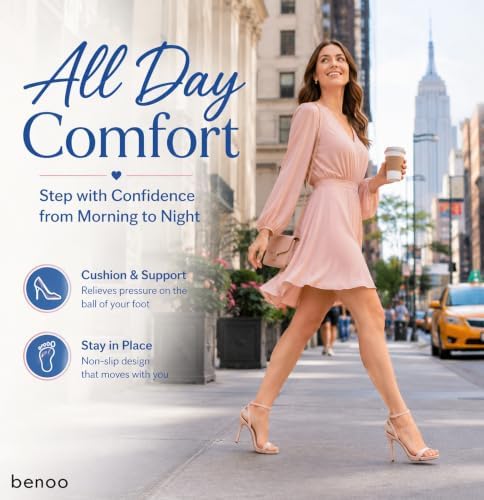 benoo Ball of Foot Cushion Pads for High Heels, Gel Shoe Insert for Women