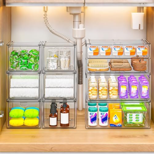 caktraie 6-Pack Acrylic Stackable Storage Drawers for Vanity, Desk, Bath