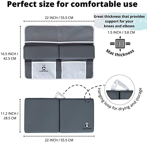 Bath Kneeler & Elbow Rest Pad Set, Non-Slip with Storage Pockets, Gray
