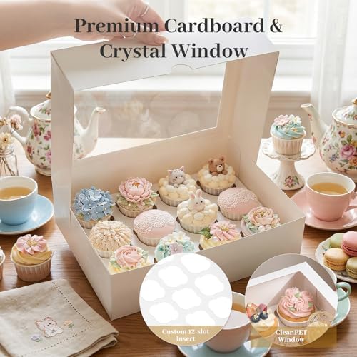 VGOODALL 12 Count Cupcake Boxes, 6 PCS Cupcake Container with Window