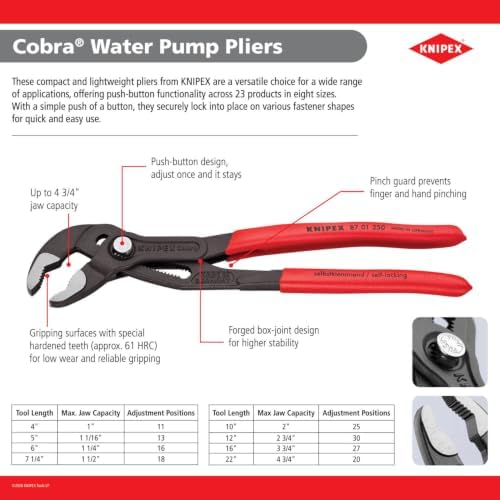 KNIPEX 87 01 125, 5 in. Cobra® Water Pump Pliers, Capacity 1-1/16 in