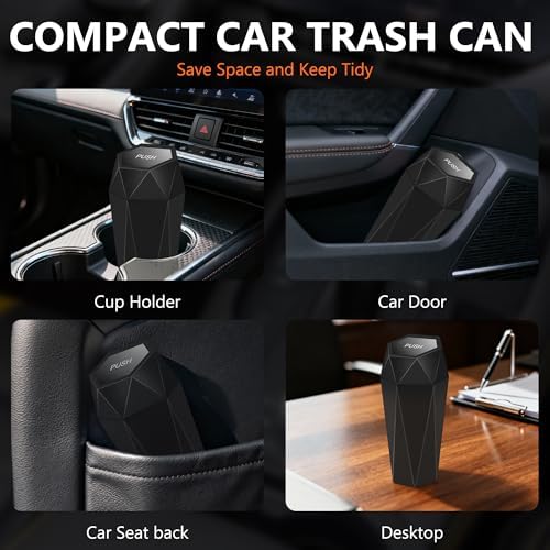Car Trash Can with Lid, Leakproof, 30 Trash Bags, Black, 2 Pack