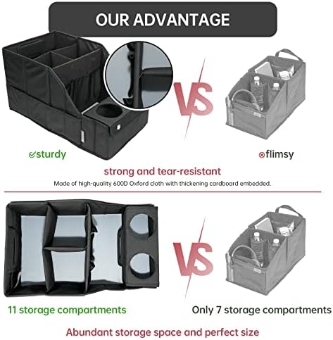 MULISOFT Car Backseat Organizer with 11 Compartments & 2 Cup Holders, Black