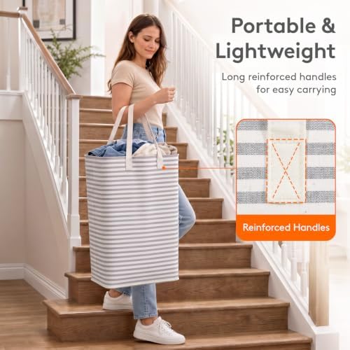 Lifewit 80L Large Laundry Baskets, 2 Pack, Reinforced Handles, Grey