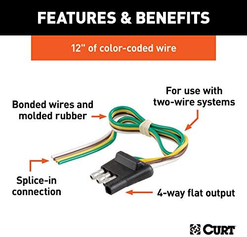 CURT 58030 Trailer-Side 4-Pin Flat Wiring Harness with 12-Inch Wires