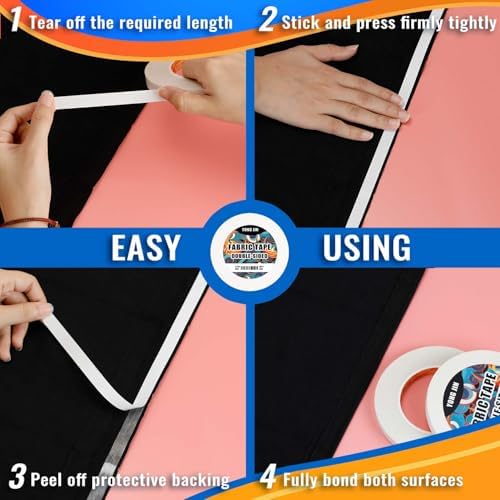 YONGJIN Double-Sided Fabric Tape,Hem Tape No Sew No Iron, 2/5"+1" (2 Rolls)