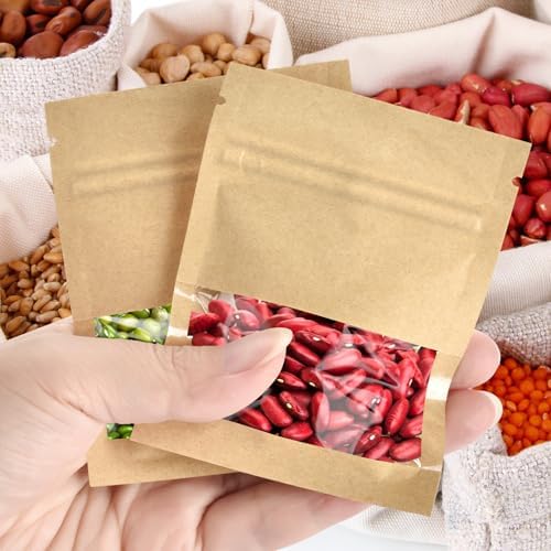 100 Pcs Small Resealable Seed Envelopes, Mini Kraft Bags with Window, 2.7"x3.5" Seed Packets Empty, Coffee Sample Bags, Food Spice Storage Bag