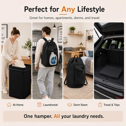 Foluck 60L 2-in-1 Laundry Hamper with Waterproof Laundry Backpack