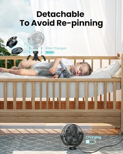 Gaiatop Mini Portable Stroller Fan, Small Clip on Fan 3 Speed Rechargeable