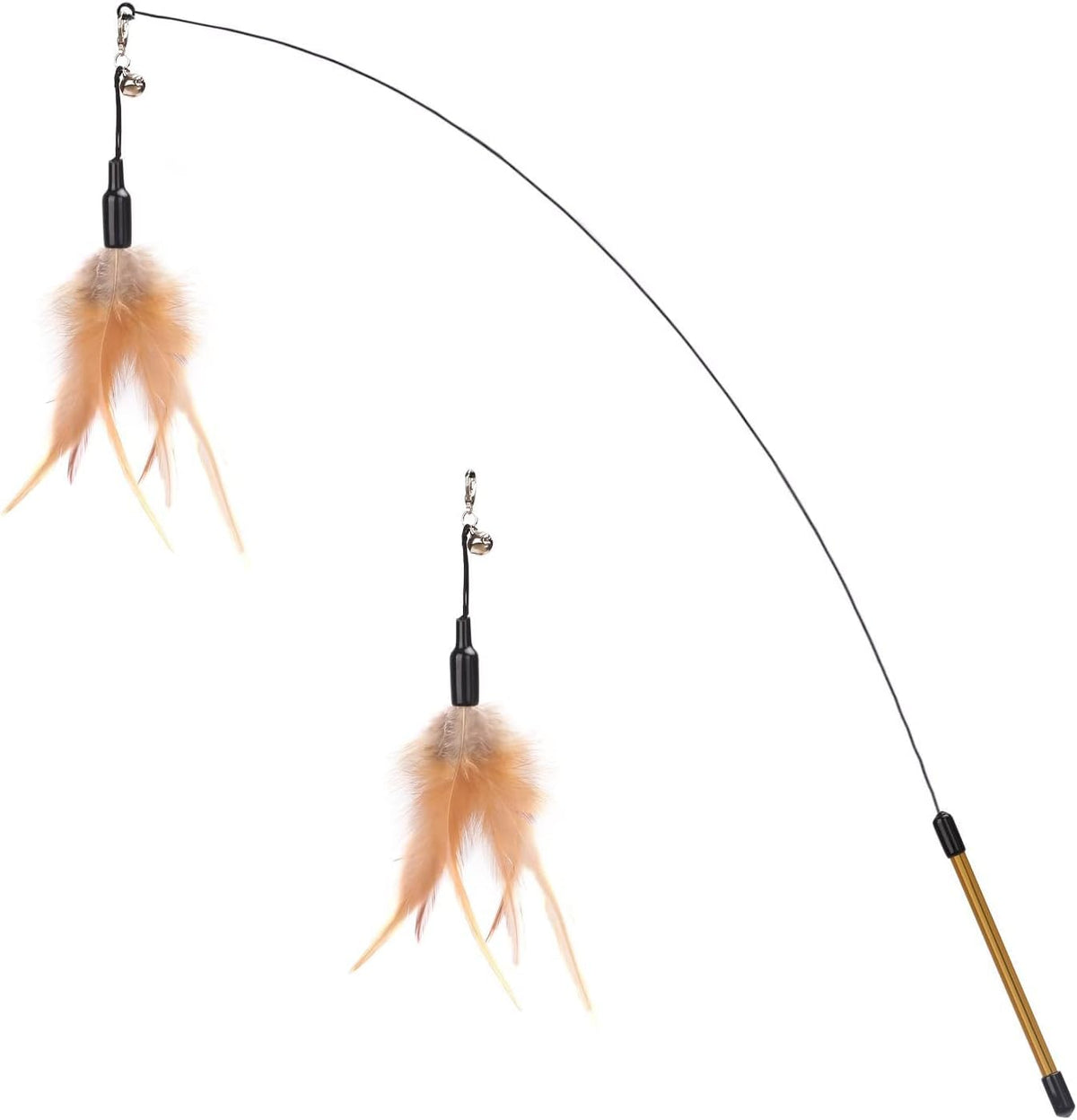Pawaboo Cat Feather Wand Interactive Toy, 2 Feathers + 1 Wand with Bell