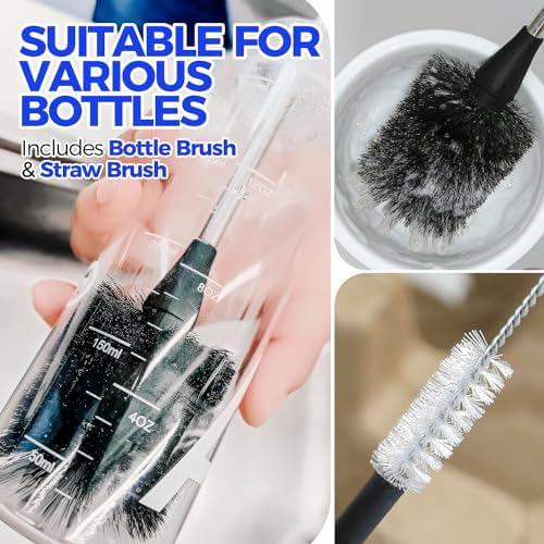 Holikme 4 Pack Bottle Brush 14" Stainless Steel Straw Cleaner Brush,Black