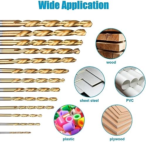 19 Pcs Hex Shank Drill Bit Set, 1/16"-1/4", HSS Titanium Twist, Metal, Wood