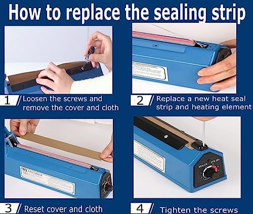 8 Inch Impulse Heat Sealer, Manual Poly Machine for Plastic Bags PE PP Bags with Extra Replace Element Grip