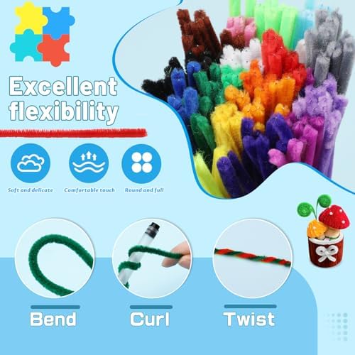 200 Pcs Pipe Cleaners, 20 Colors Pipe Cleaners Bulk for Crafts