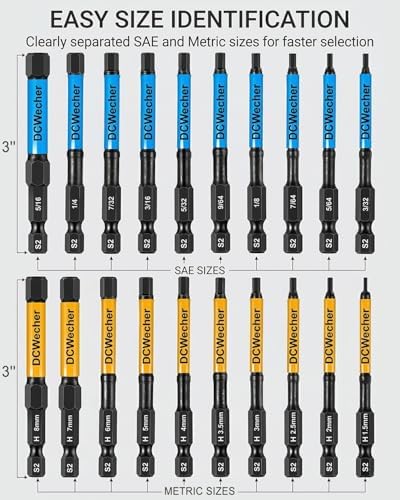 DCWecher 3-Inch Impact Hex Bit Set, 20PCS Long Allen Wrench Drill Bit Set