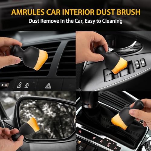 Amrules 2 Pcs Car Interior Detailing Brush Cleaning Tools, Brown