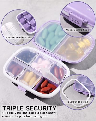 MEACOLIA 3 Pack Travel Pill Organizer, 8 Compartments Pill Box