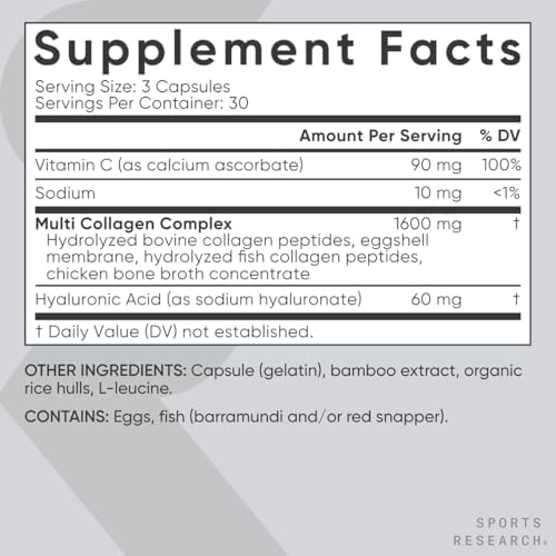 Sports Research® Multi Collagen Peptides w/Hyaluronic Acid, 90 Count