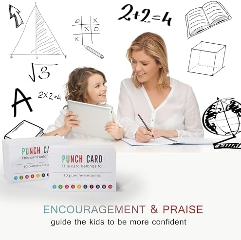 ONEDONE Punch Cards 200 Pack Reward Punch Cards for Classroom with Puncher