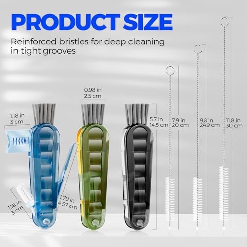Holikme 6 Pack 4 in 1 Cup Lid Cleaning Brush 3 Straws Bottle Brush,Black