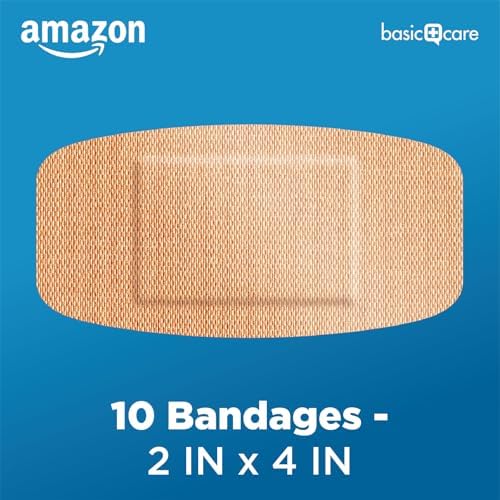 Amazon Basic Care Flexible Fabric Adhesive Bandages, XL (2 in x 4 in), Non-Stick Pad for Cuts & Scrapes, 4-Sided Seal, 10 Count