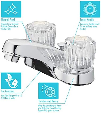 Aqua Vista Two-Handle Bathroom Sink Faucet, Chrome, Acrylic Handles