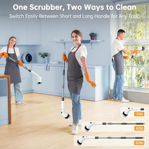 PUFTEM Electric Spin Scrubber, Cordless Shower Scrubber, Adjustable Handle