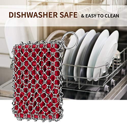 Herda 316L Cast Iron Scrubber Cleaner, Large Cast Iron Chain Mail Scrubber