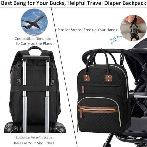 Tenot Diaper Bag Backpack for Women with Insulated Pockets Black