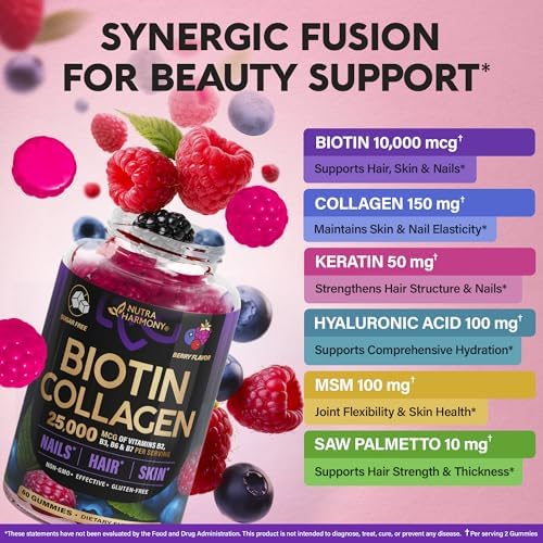 Biotin Gummies for Hair Growth Support - for Women & Men - Berry, 60 Gummy