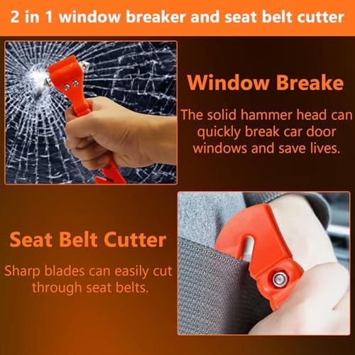 BFXM Car Window Breaker Hammer and Seat Belt Cutter 2-in-1, 2 Packs