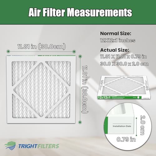 TRIGHTFILTERS 12x12x1 Air Filter 6 Pack, MERV 8 Pleated Home HVAC AC Filter