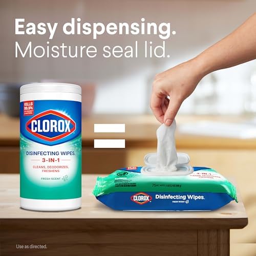 Clorox Disinfecting Wipes, Bleach Free Cleaning Wipes, Fresh Scent, 75 Count (Package May Vary)