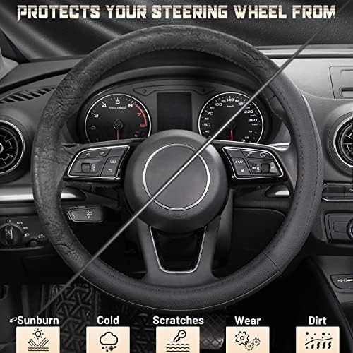 SEG Direct Black Microfiber Leather Auto Car Steering Wheel Cover 15 inch