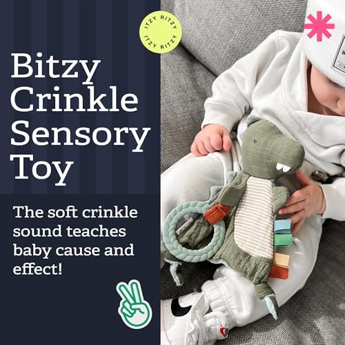 Itzy Ritzy Bitzy Crinkle Sensory Toy with Teething Toy, 0+ Months, Dinosaur
