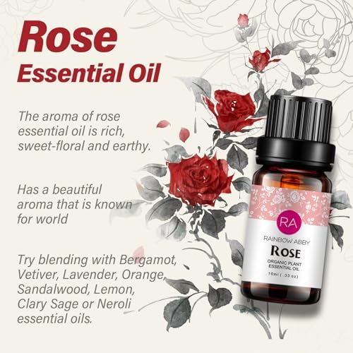 Rose Essential Oil Pure Organic Rose Oil for Diffuser, Perfume, Massage, Aroma, Bath - 10ML
