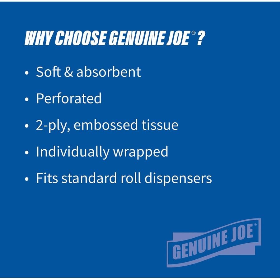 Genuine Joe Standard Bath Tissue, 3" x 4", 2-Ply, 400 Sheets/Roll, 96 Count