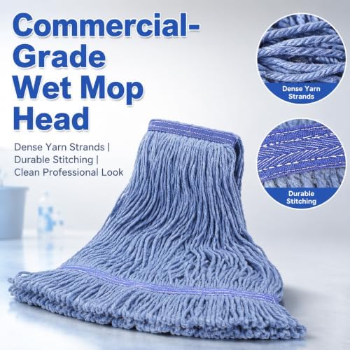 2 Pack Heavy Mop Replace Head，mop Head Replacement,Commercial mop Heads,Reusable Mop Head Refills-Replacement Mop Heads SuitableWet Industrial Blue Cotton Looped End String Head Refill (Blue)