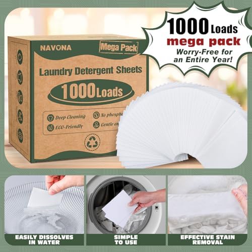 Navona 1000 Loads Mega Pack Laundry Detergent Sheets, Fresh Scent
