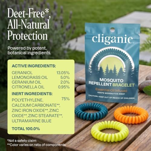 Cliganic Mosquito Repellent Bracelets for Kids & Adults, Natural, 10 Pack