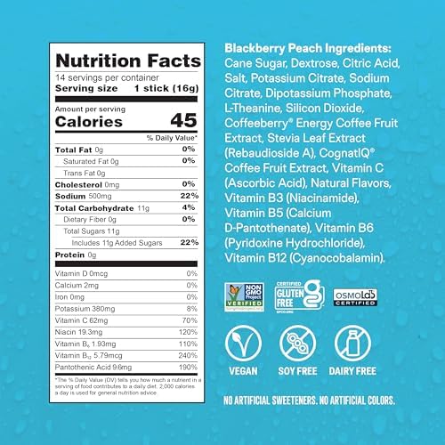 Liquid I.V. Hydration + Energy Electrolytes, BlackBerry Peach, 14 Count