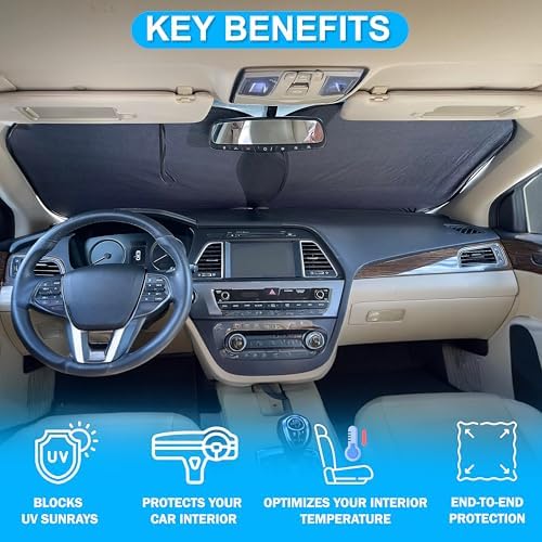 Autovir Car Windshield Sun Shade Foldable | Front Windshield Shade for Sun, Heat and UV Rays | Sunshade for Car Front Window and Interior Sun Protection | Medium (28 x 31 inches)