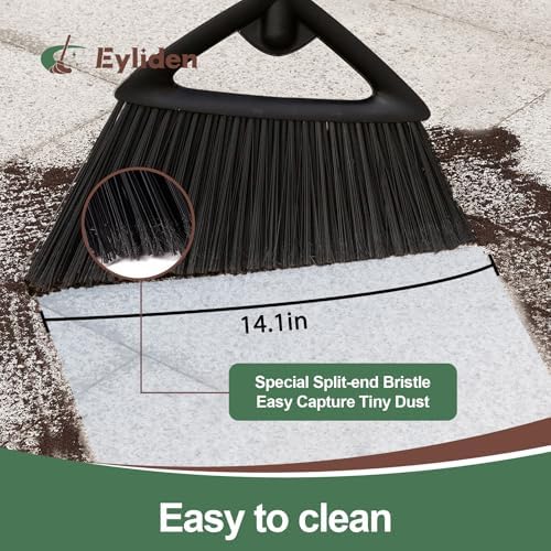 Eyliden Angle Broom with 57" Long Handle, Outdoor Indoor, Black